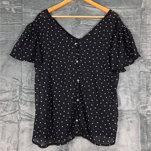 Womens Top 1X Whimsygoth Fairy Grunge Goth Sheer Hearts Dark Romantic Feminine - Picture 1 of 6